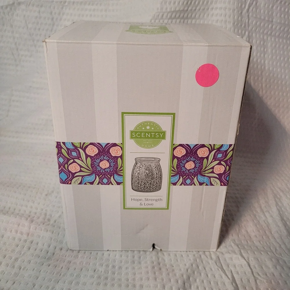 Scentsy Hope Strength & Love Wax Warmer Full Size‎ Silver Textured Missing Bulb